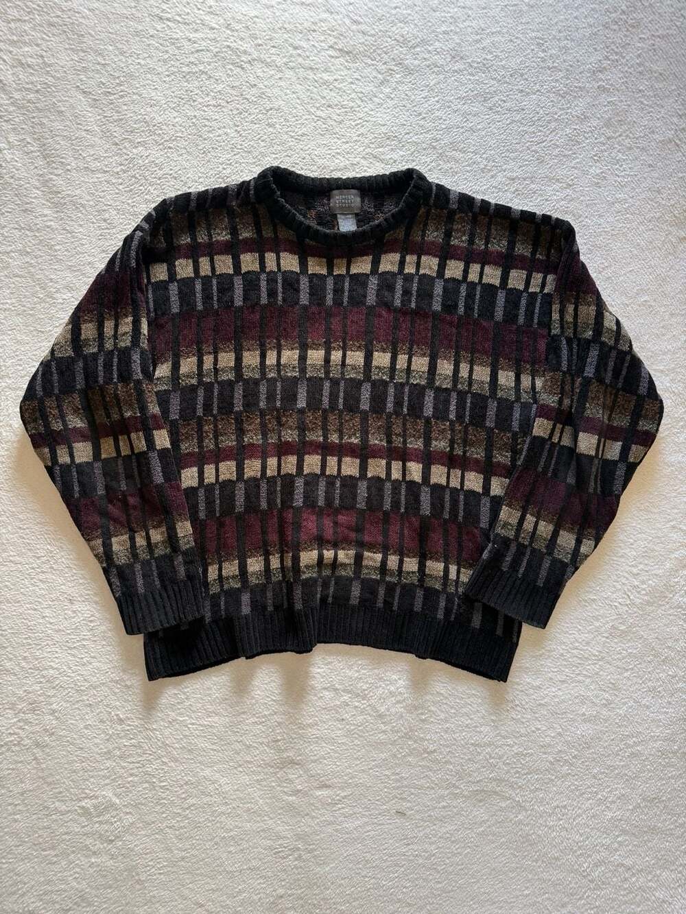 Mercer Street Studio Vintage Checkered Pattern Crew Neck Knit Sweater XL